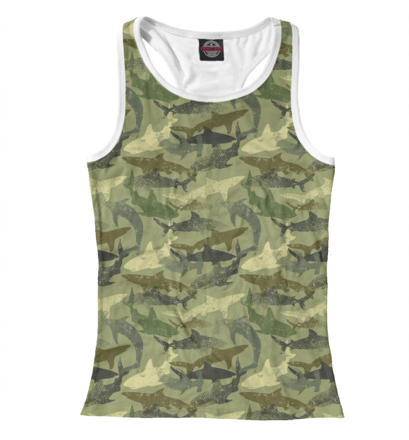 Женская майка-борцовка с изображением Акулы (камуфляж) цвета Белый