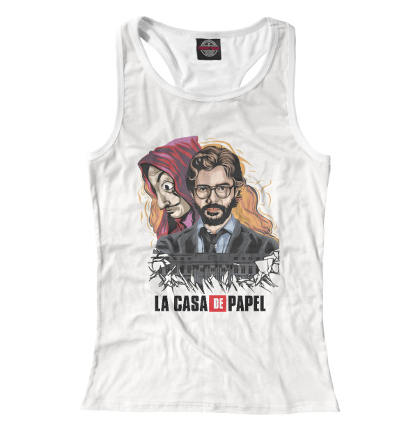 Женская майка-борцовка с изображением Бумажный дом цвета Белый