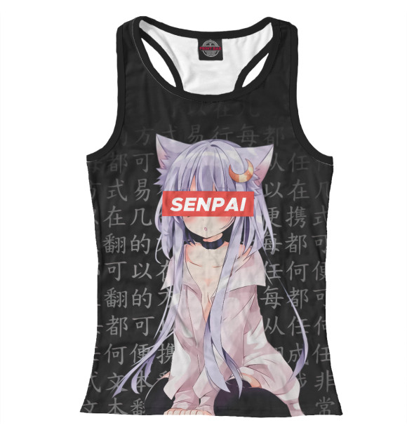 Женская майка-борцовка с изображением Senpai цвета Белый