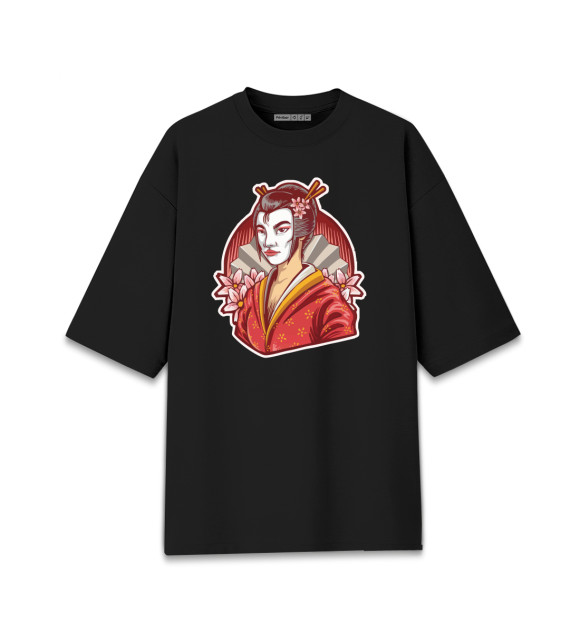Женская футболка оверсайз с изображением Япона Гейша цвета Черный