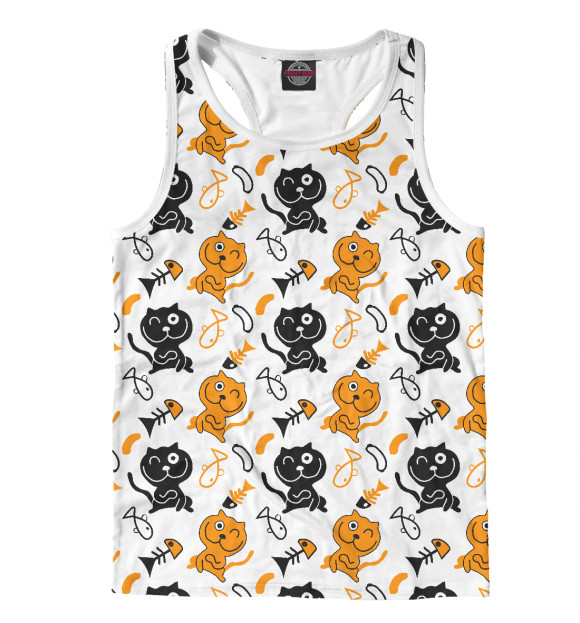 Мужская майка-борцовка с изображением Коты узор цвета Белый