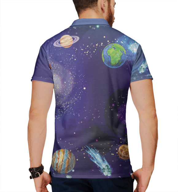 Мужское поло с изображением Space bicycle цвета Белый