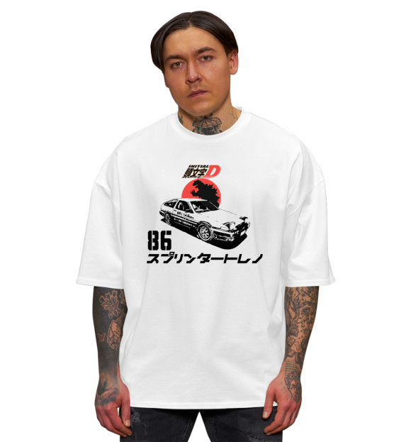 Мужская футболка оверсайз с изображением Initial D Хачироку цвета Белый