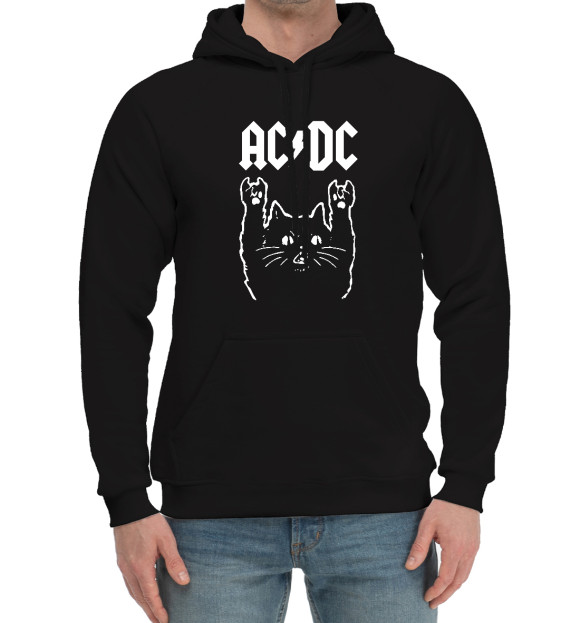 Мужской хлопковый худи с изображением AC/DC цвета Черный