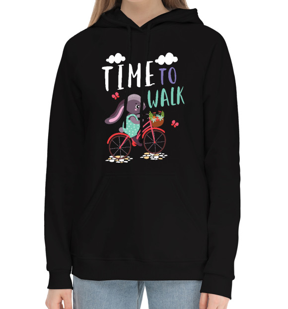 Женский хлопковый худи с изображением Прогулка цвета Черный