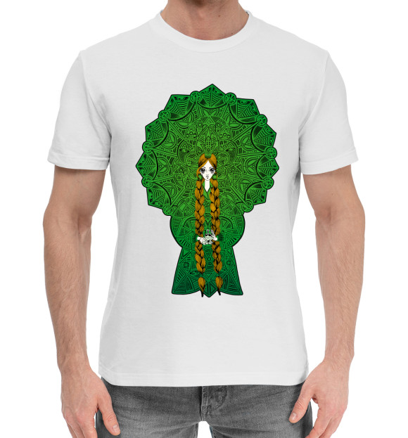 Мужская хлопковая футболка с изображением Русская красавица цвета Белый