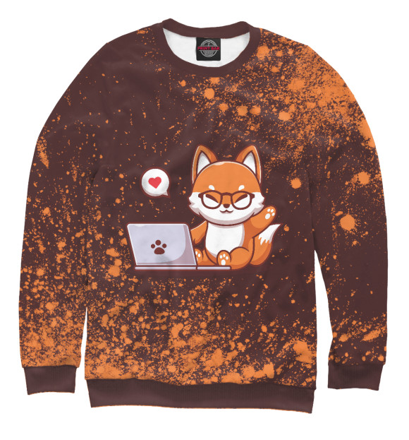 Мужской свитшот с изображением Fox - With Laptop - Exposion цвета Белый