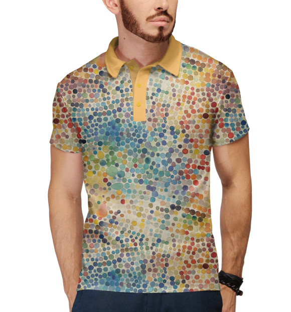Мужское поло с притом Разноцветный горох цвета Белый Мужское поло с изображением Разноцветный горох цвета Белый