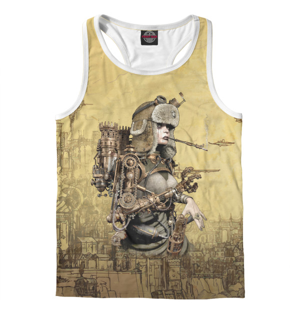 Мужская майка-борцовка с изображением Steampunk / Cool girl / Surrealism цвета Белый