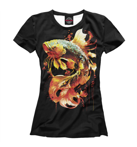Женская футболка с изображением Сказочный светящийся карп цвета Белый