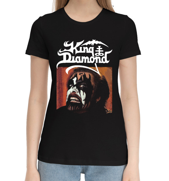 Женская хлопковая футболка с притом King diamond цвета Черный Женская хлопковая футболка с изображением King diamond цвета Черный