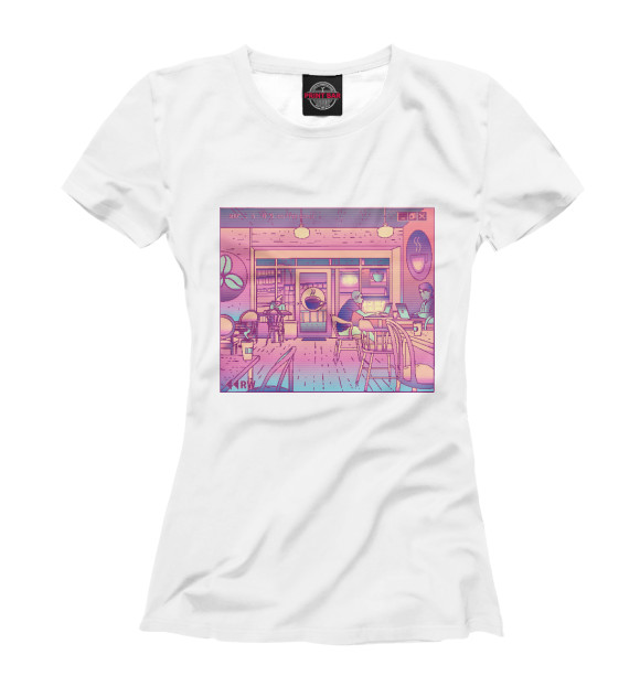 Женская футболка с изображением Vaporwave Coffeeshop цвета Белый