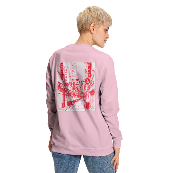 Женский свитшот с изображением Tokyo розовый фон цвета Белый