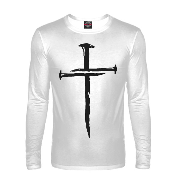 Мужской лонгслив с изображением Крест из гвоздей цвета Белый