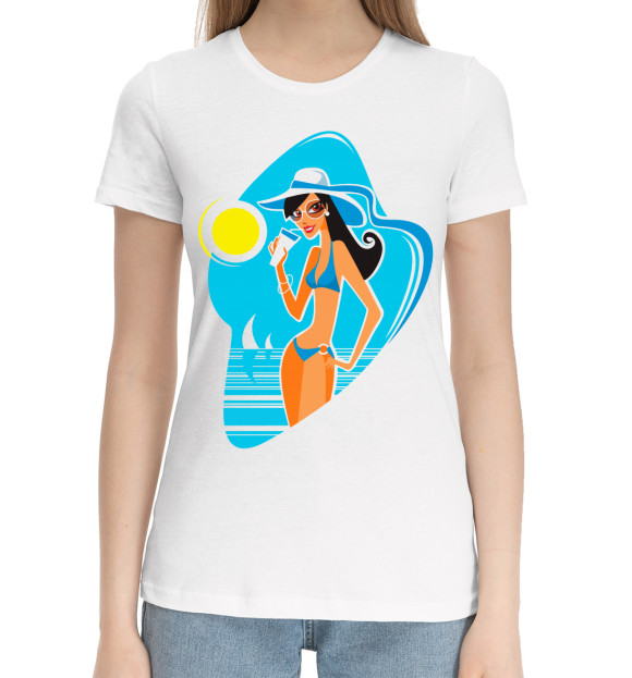 Женская хлопковая футболка с изображением Summer цвета Белый
