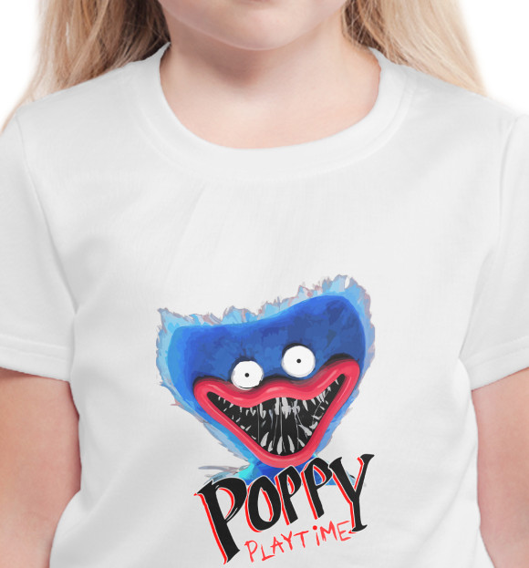 Футболка для девочек с изображением Poppy Playtime цвета Белый
