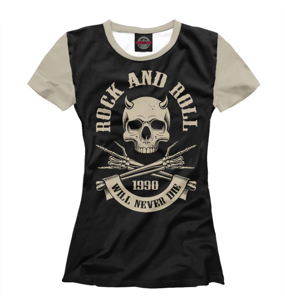 Женская футболка с изображением Rock N Roll - skull цвета Белый