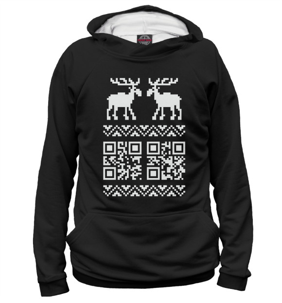 Женское худи с изображением QR-Deer цвета Белый