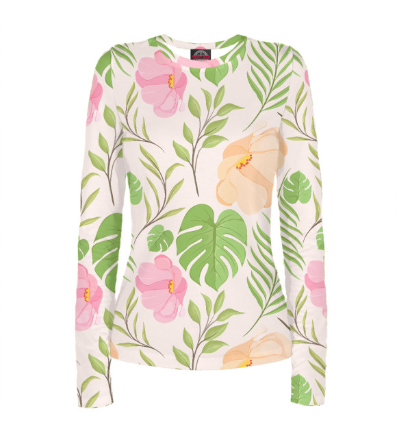 Женский лонгслив с изображением Pink flowers (pattern) цвета Белый