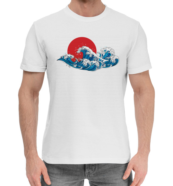Мужская хлопковая футболка с изображением Море цвета Белый