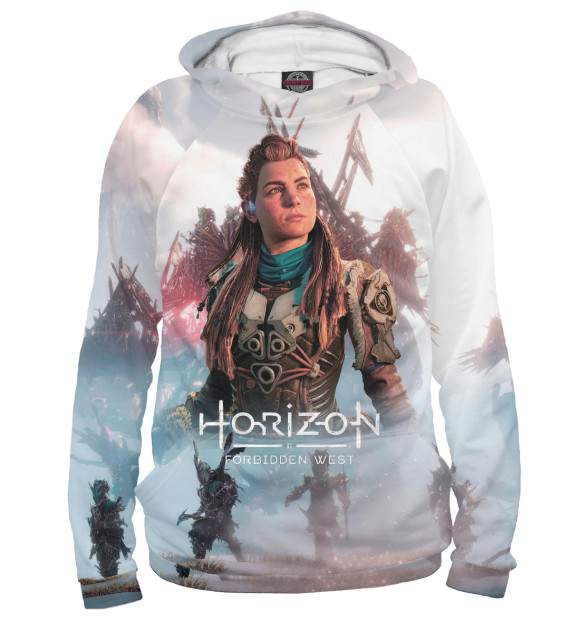 Мужское худи с изображением Horizon Zero Aloy цвета Белый