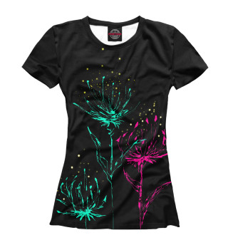 Женская футболка Неоновые цветы с огнями