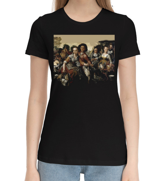 Женская хлопковая футболка с изображением Beuckelaer  пикник цвета Черный