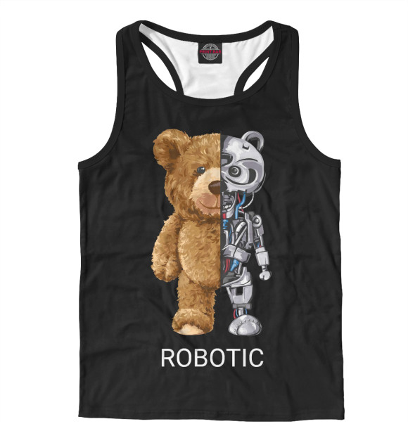 Мужская майка-борцовка с изображением Robot Bear цвета Белый