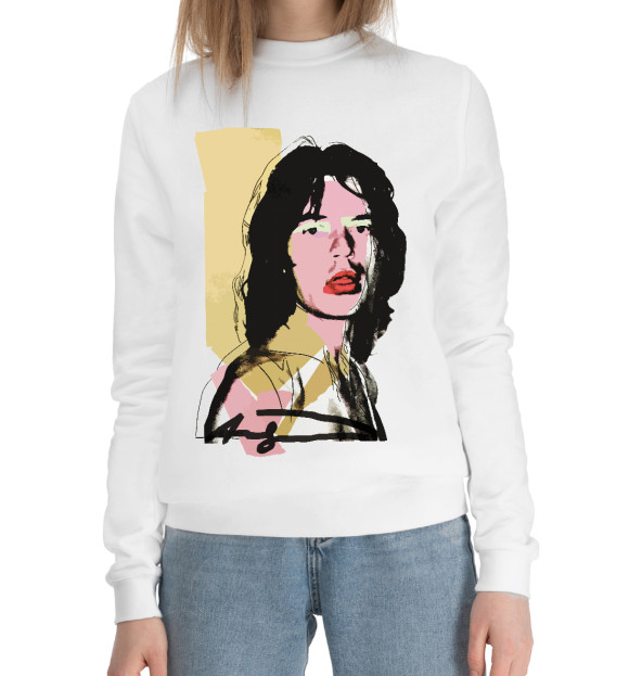 Женский хлопковый свитшот с изображением Andy Warhol Mick Jagger цвета Белый