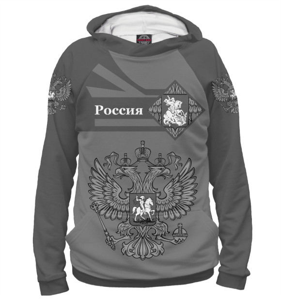 Мужское худи с изображением Россия цвета Белый