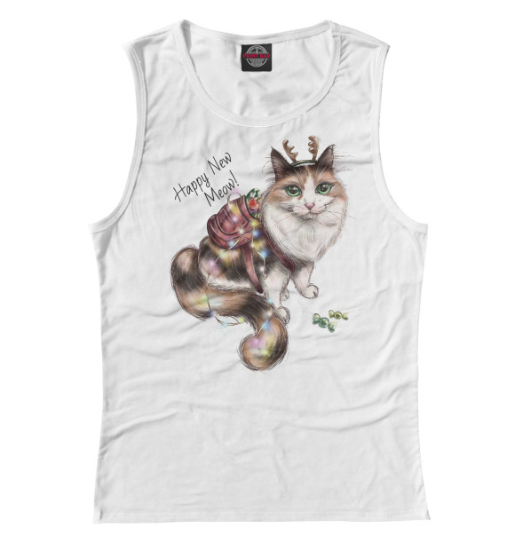 Майка для девочки с изображением Happy New Meow! цвета Белый