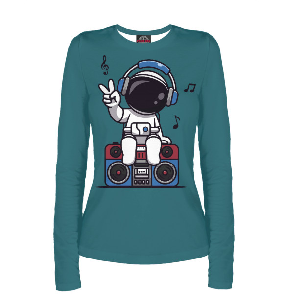 Женский лонгслив с изображением Космический музыкант цвета Белый