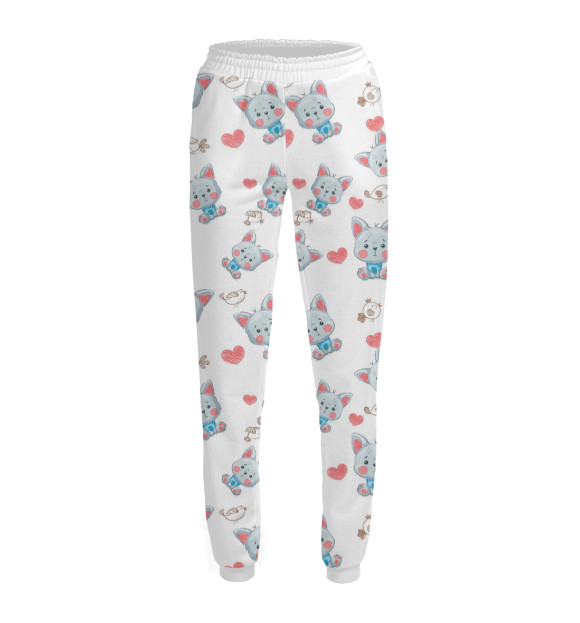 Женские спортивные штаны с притом Котики и кошечки цвета Белый Женские спортивные штаны с изображением Котики и кошечки цвета Белый