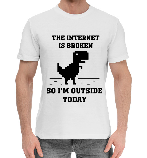Мужская хлопковая футболка с изображением The Internet is Broken цвета Белый