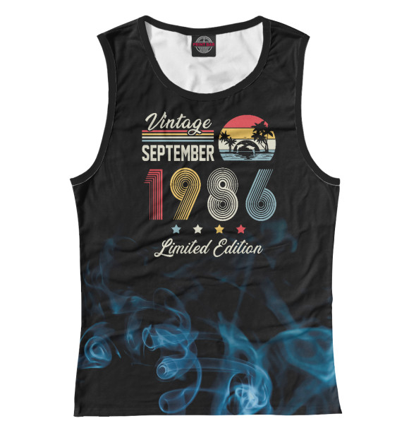 Женская майка с притом Vintage September 1986 цвета Белый Женская майка с изображением Vintage September 1986 цвета Белый