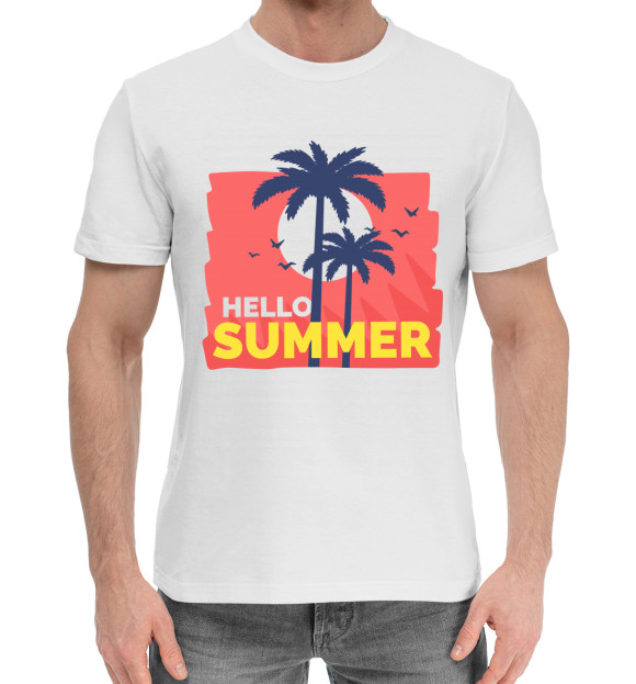 Мужская хлопковая футболка с изображением Лето цвета Белый