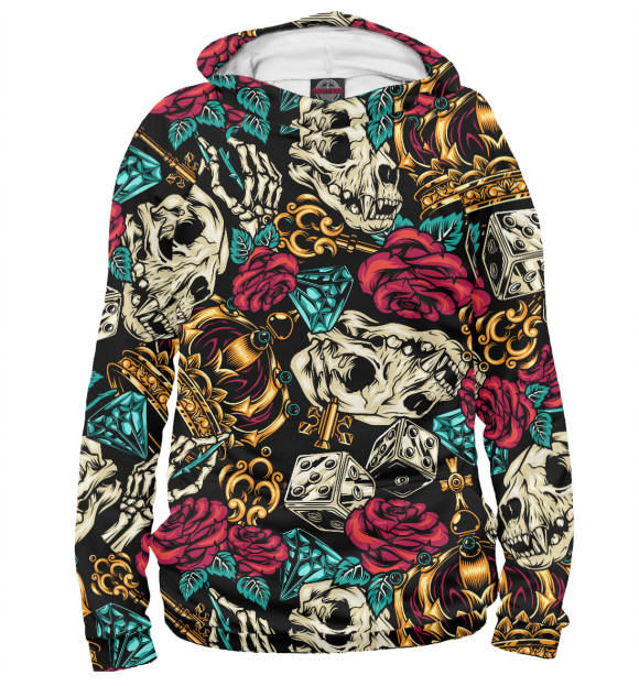 Женское худи с изображением Skull&Rose цвета Белый