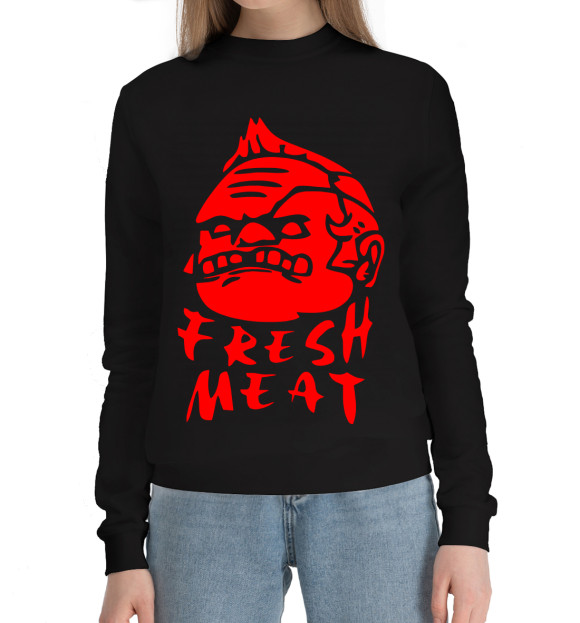 Женский хлопковый свитшот с изображением Fresh meat цвета Черный