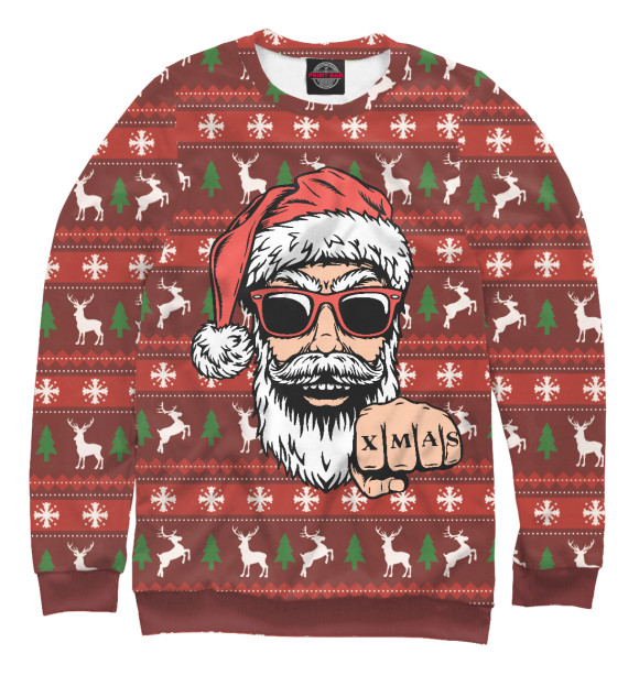 Свитшот для мальчиков с изображением Крутой Санта Bad Santa цвета Белый