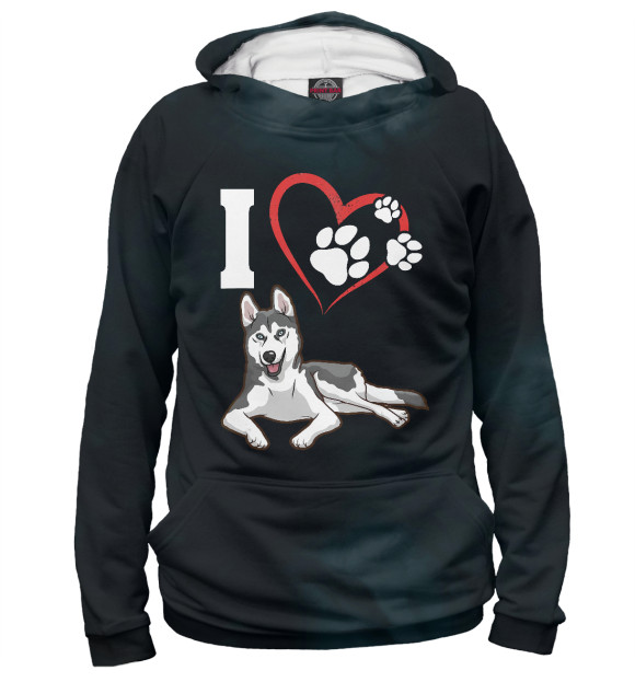 Женское худи с изображением I Love My Siberian Husky цвета Белый