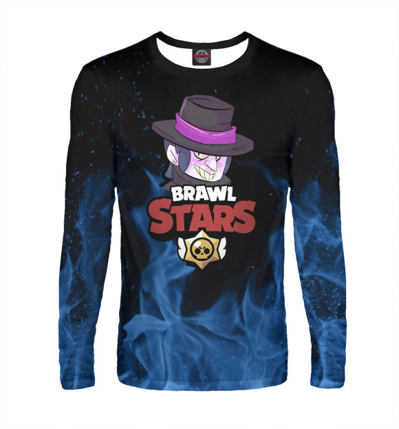 Мужской лонгслив с притом Brawl Stars - Mortis цвета Белый Мужской лонгслив с изображением Brawl Stars - Mortis цвета Белый