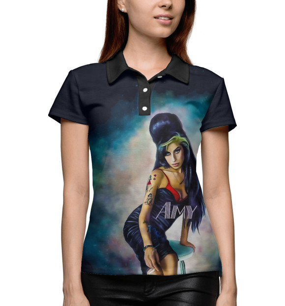 Женское поло с изображением Amy Winehouse цвета Белый