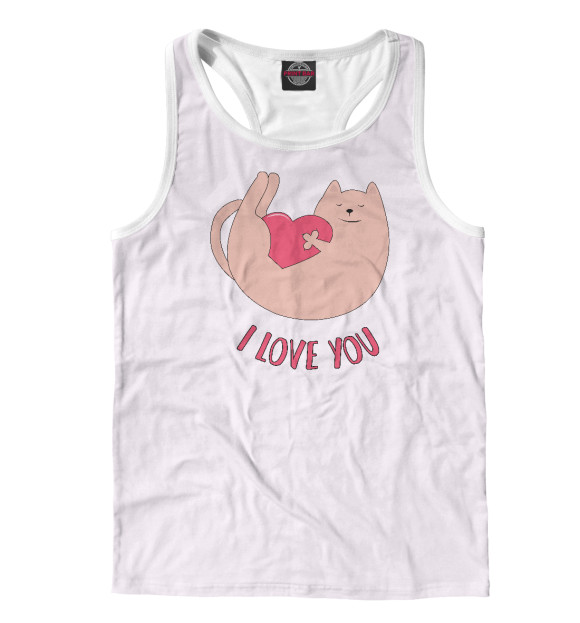 Мужская майка-борцовка с изображением Кот играет с сердцем цвета Белый