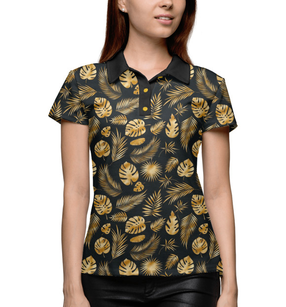 Женское поло с изображением Золотые листья паттерн цвета Белый