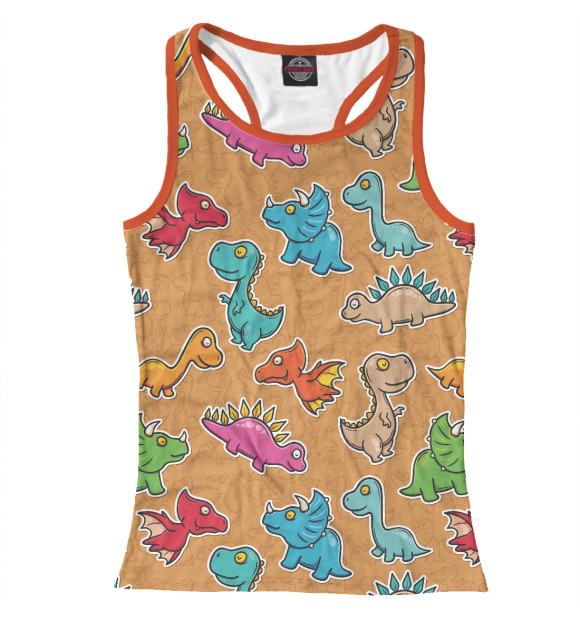 Женская майка-борцовка с изображением Динозаврики цвета Белый