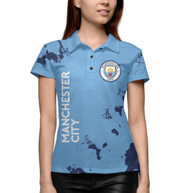 Женское поло с изображением Manchester City / Манчестер Сити цвета Белый
