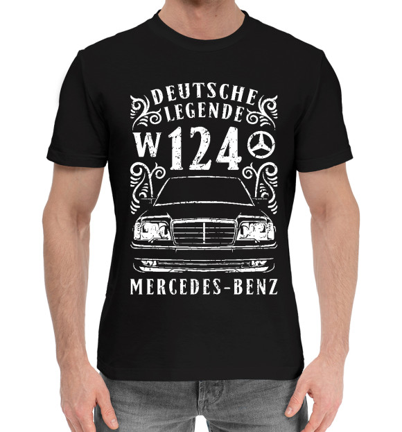 Мужская хлопковая футболка с изображением Mercedes-Benz W124 цвета Черный