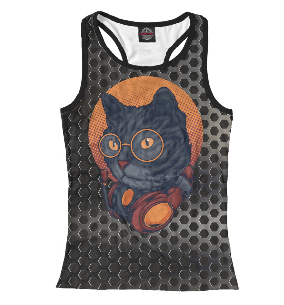 Женская майка-борцовка с изображением MusicCat цвета Белый