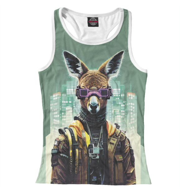 Женская майка-борцовка с изображением Кенгуру в розовых очках цвета Белый