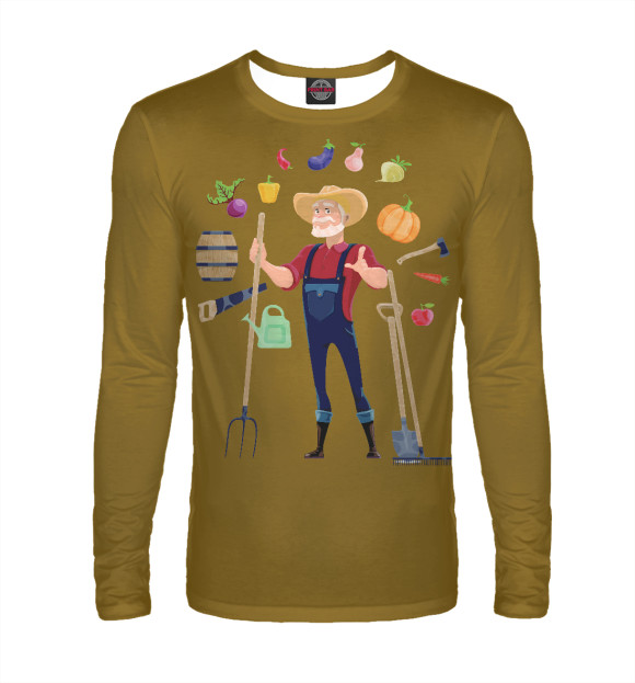 Мужской лонгслив с изображением Фермер цвета Белый